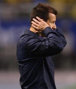 Coach Dunga watching his team suffer against Bolivia