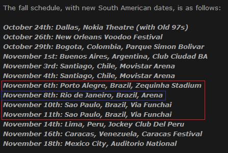 R.E.M.'s south american tour dates